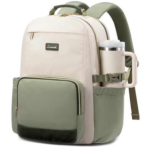 LOVEVOOK Laptop Backpack for Women with Pouch Pocket for Large Capacity Cup,18 Inch Laptop Computer Bag Travel Backpack Purse,Waterproof Work College Teacher Bags,White-Bean Green-Dark Olive Green - color: White - Bean Green - Dark Olive Green, size: 18 I