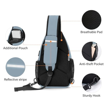 MOSISO Sling Backpack Bag, Crossbody Shoulder Bag Travel Hiking Daypack Chest Bag with Front Square Pocket&USB Charging Port - color: Aquamarine