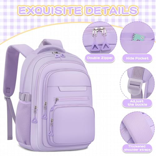 PRAGARI Cute Backpack for School Girls Aesthetic Backpack Women College Bookbag Large Students Laptop Bag Travel Casual Daypack - color: Purple