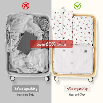 9 Set Packing Cubes for Travel Essentials - Lightweight Carry-On Luggage Organizer Bags with Shoe, Clothes & Laundry Bags for Airplane, Family & Business Travel, White Cherry - color: White Cherry