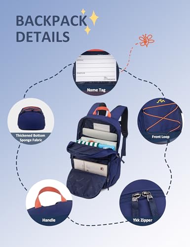 MOUNTAINTOP 18L Kids Backpack, Lightweight Children Daypack for Boys Girls, School Bag with Chest Strap, 29 * 16 * 45CM - color: Dark Blue