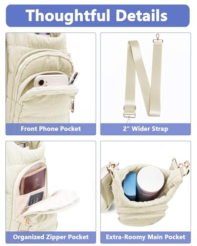 Water Bottle Holder with Strap for 30/32 oz, Crossbody Water Bottle Carrier Bag with RFID Blocking Phone Pocket - color: Beige