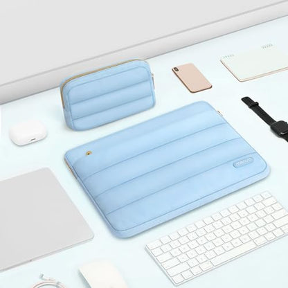 MOSISO Laptop Case 13.3 inch,13-13.3 inch Puffy Laptop Sleeve Compatible with MacBook Neo/Air 13.6 M5 M4 M3 M2 M1/Pro 13/14,HP Dell ASUS Lenovo,Polyester Horizontal Bag with Small Case, Air Blue - color: Air Blue, size: 13.3 inch
