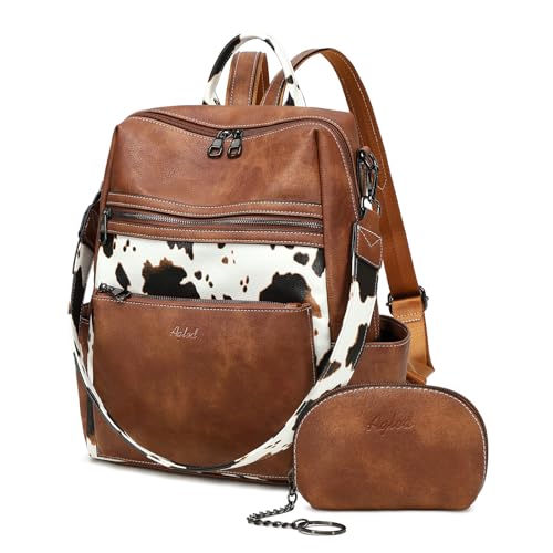 AGLOD Leather Backpack Purse for Women Designer Ladies Shoulder Bag Fashion Faux Work Travel Daypack - color: Cow Brown