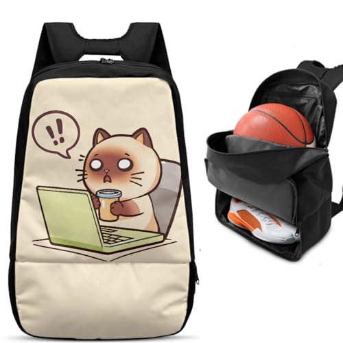 Basketball Backpack With Separate Ball Compartment And Shoes Fit Basketball Volleyball Football - color: Working Cat