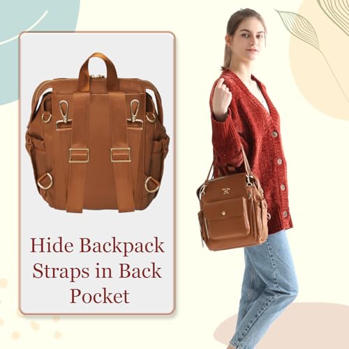 miss fong Small Diaper Bag, Mini Dackpack Leather Diaper Bag Backpack with 12 Diaper Bag Organizer, Insulated Pocket, 2 Insulated Pockets (Brown) - color: Brown