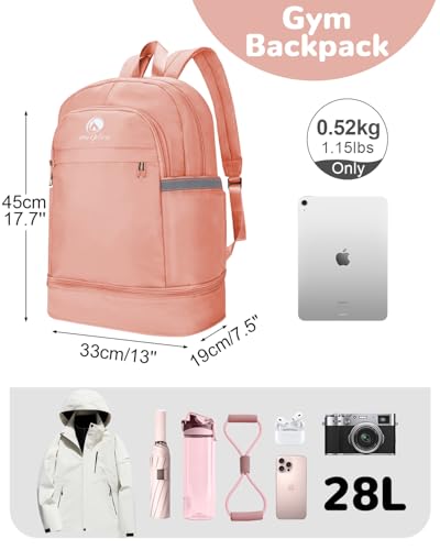 28L Small Gym Backpack with Shoe Compartment for Women, Lightweight Sports Backpack with Wet Pocket, Pink - color: Pink