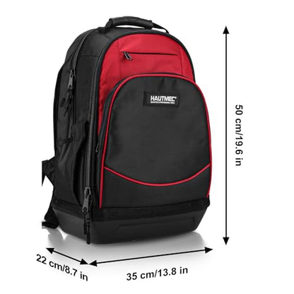 HAUTMEC Heavy-Duty Tool Backpack with Molded Waterproof Base, 1680D Tool Bag with Laptop Compartment, 22 Pockets, Padded Straps & Breathable Back Panel – HT0285