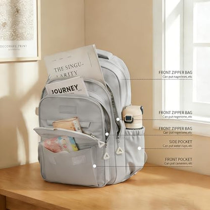 School Cute Aesthetic Backpack Girls Backpack for Students Kids Teen Girls Large Capacity Bookbags College Backpacks Laptop Lightweight Bookbag Casual Travel Daypacks School Bag（Grey） - color: Grey