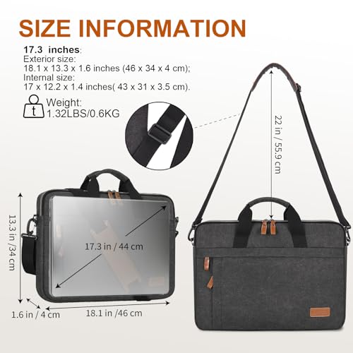 ESTARER Laptop Bag 17-17.3 Inch, Protactive Computer Bag Men, Water-resistant Canvas Laptop Case Slim Laptop Sleeve Fits Dell XPS/HP Pavilion/Ideapad/Acer/HP Omen/LG Gram, Dark Grey - color: Dark Grey-canvas, size: 17-17.3 Inch