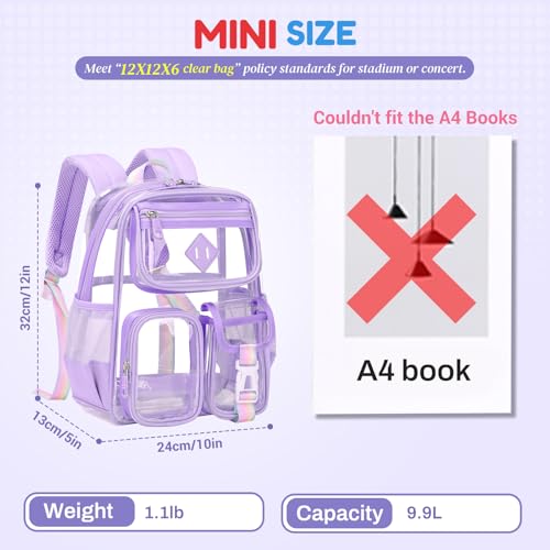 PIG PIG GIRL Mini Clear Backpack for Stadium Events, Small Clear Bag for Child for Festival Concert,Purple(Not Fits School) - color: Mini-purple