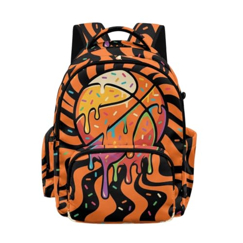 Suobstales Basketball Drip Print Kids School Backpack Casual Travel Daypack School Bookbag Backpack for Teens Boys Girls Lightweight Middle School Backpack with Adjustable Padded Straps - color: Basketball Drip
