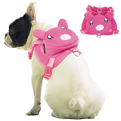 IDOMIK Dog Backpack Harness, No-Pull Dog Backpack with D-Ring for Small Medium Dogs, Cute Self Carrier Backpack for Dogs to Wear, Adjustable Dog Harness Backpack for Traveling Camping Hiking,Pig,XS - color: Pink Pig, size: X-Small