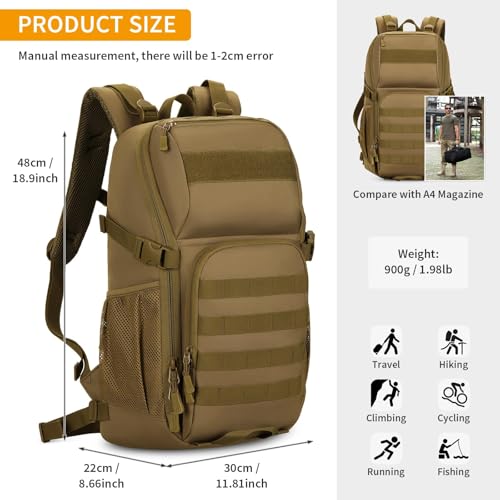 HUNTVP Tactical Backpack Military MOLLE Backpack Hunting Rucksack Gear Assault Pack 25L WR - color: Brown-25l, size: 25L