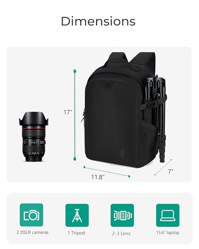 BAGSMART Camera Backpack, DSLR SLR Camera Bag Backpack Fits 15.6 Inch Laptop,Anti-Theft Waterproof Camera Case for Photographers,Men Women,with Rain Cover,Tripod Holder,Black - color: Black, size: Large