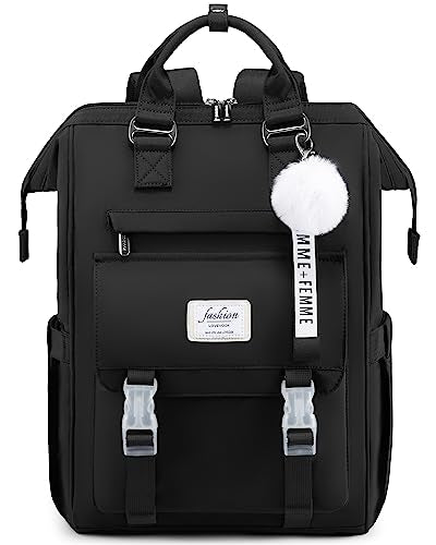 LOVEVOOK School Backpack for Student,15.6 Inch College Backpack, Light Weight Cute Bookbag for Girls, Waterproof Casual Daypack Laptop Backpack fits School Travel Casual（Black）