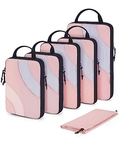 BAGSMART Compression Packing Cubes, 6 Set/4 Set/2 Set Travel Packing Cubes for Carry on Suitcases, Compression Suitcase Organizers Bag Set & Travel Cubes for Luggage, Lightweight Packing Organizers - color: 01-Baby Pink, size: 6 Set