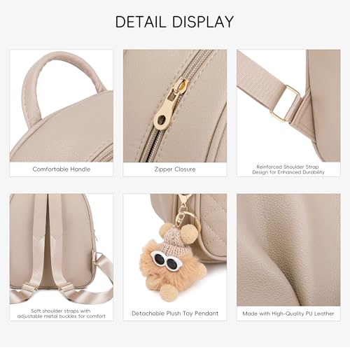 BAGOK Mini Leather Backpack Purse for Women, Small Backpack Purse with Cartoon Charm, Cute Fashion Bag for Girls - color: A-beige