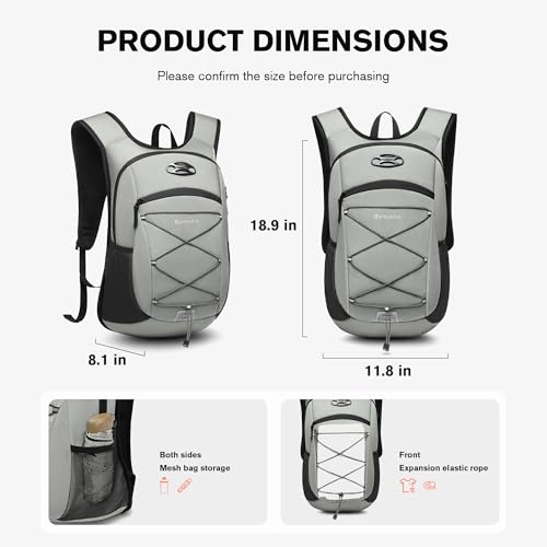 Ultra-Light Soft Daypack 15L/20L, Cushioned Breathable Back Panel Backpack, Lightweight Packable Travel Backpack (Gray, 20L) - color: Gray, size: 20L