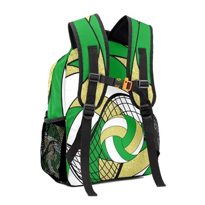 Volleyball Green Gold School Backpack Waterproof Shoulder Bag for Sport Training Competition Gift - color: Volleyball Green Gold