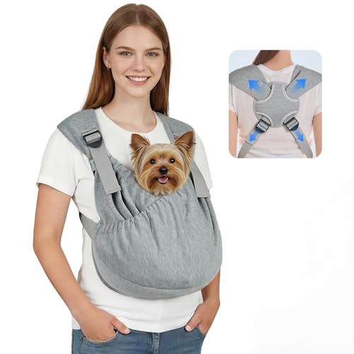 Supet Dog Sling Carrier, Hands Free Adjustable Puppy Pouch Carrier, Soft Wearable Pet Front Bag for Dachshund & Teacup Dogs, Anti-Anxiety Chest Carrier with Back Pain Relief (Grey, Regular) - color: Grey, size: Regular ( 4 - 14Lbs )