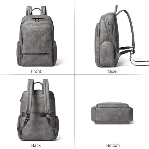 Leather Backpack for Women Men, Fits 16.0 Inch Laptop, Soft Vegan Leather Backpack for Travel and Daily Use, Grey - color: Grey