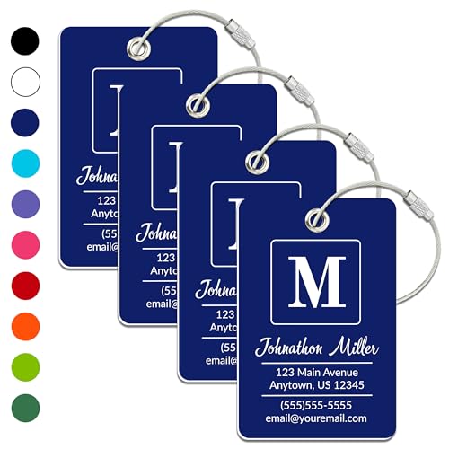Personalized Luggage Tag | 4 Pack | Custom Luggage Tags for Suitcases | Kids Backpack Tag | 10 Color Options & Choose Font, Font Color - color: Dark Blue, size: 4 pack - Large