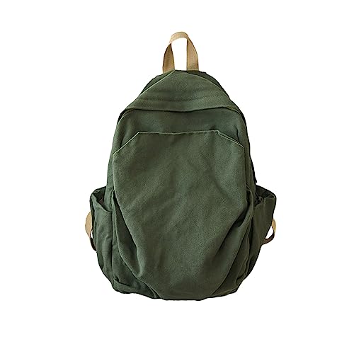 Women's canvas bag, men's and women's large capacity leisure backpack, men's and women's travel backpack (Green,One Size) - color: Green