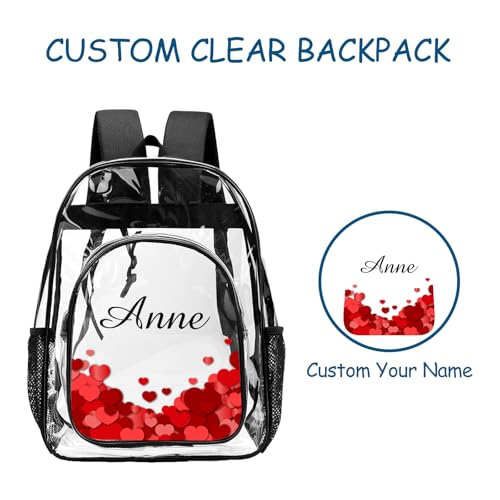 Personalized Clear Backpack with Name, Custom Heavy Duty Stadium Approved School Transparent Book Bag with Reinforced Padded Straps, Kids Girls Water Proof Clear Book Bag - color: N-clear Backpack