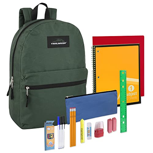 Trail maker Backpack with School Supplies for Kids - 20 Piece Back to School Supplies with 17" Backpack (Green Pack) - color: Green Pack