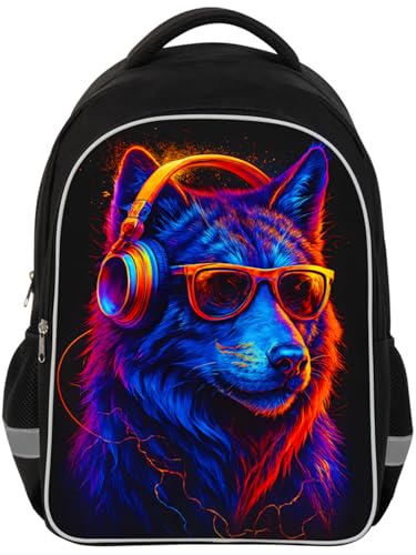 HiMagics Ergonomic School Backpack for Boys Girls - Lightweight Elementary Middle High Schoolers Bookbag with Multi-Pockets, Durable Kids School Bag for 6-18 yrs students Wolf Pattern - color: A11-wolf