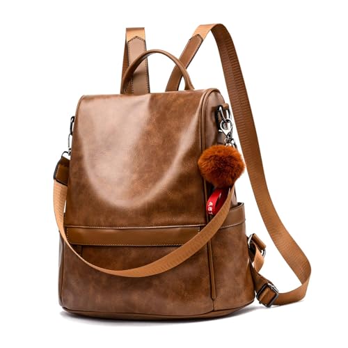 CHERUTY Women Backpack Purse PU Leather Anti-theft Casual Shoulder Bag Fashion Ladies Satchel Bags - color: Tan, size: Medium