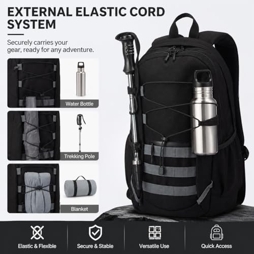 Hiking Travel Backpacks Men and Women, Lightweight Waterproof Laptop Backpack Outdoor Camping Backpack Hiking Daypack for Travel, Trekking, Work 26L (Black) - color: Black