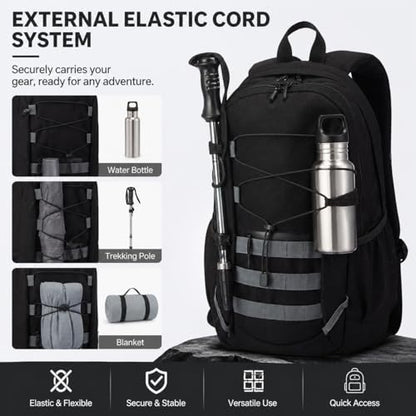 Hiking Travel Backpacks Men and Women, Lightweight Waterproof Laptop Backpack Outdoor Camping Backpack Hiking Daypack for Travel, Trekking, Work 26L (Black) - color: Black