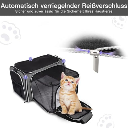 BAGLHER Cat Carrier Bag,Airline Approved Pet Carrier Soft Side Pet Travel 5 Sides Open Doors 3 Sides Expandable Foldable Dog Carrier with Fleece Pad - color: Grey, size: 17.5"L x 12.0"W x 11.5"H