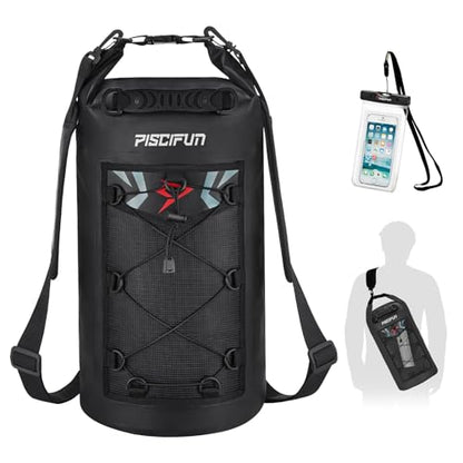 Piscifun Dry Bag, Waterproof Floating Backpack 10L/20L/30L/40L with Waterproof Phone Case for Boating, Kayaking, Fishing - color: Black, style: 20l