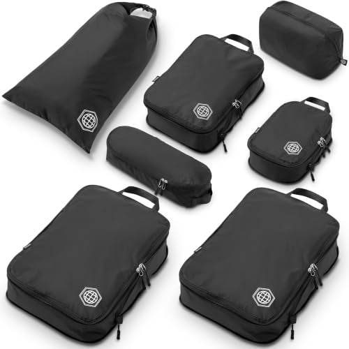 Large Compression Packing Cubes for Travel-Packing Cube Luggage Organizers 7 Piece Set for Checked Luggage-Ultralight, Expandable/Compression Bags by TRIPPED Travel Gear (Black) - color: Black