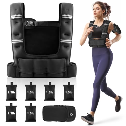Prodigen Adjustable Weighted Vest Woman, 4-12lb/10-18lb Weight Vest with 6 Removable Weight Bags and Pocket | Weight Vest Men and Women for Walking, Running, Weight Loss, Strength Training - size: 4-12LB