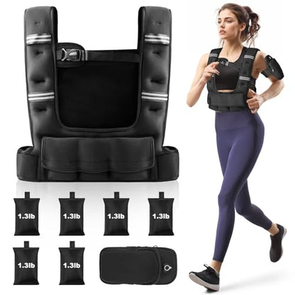 Prodigen Adjustable Weighted Vest Woman, 4-12lb/10-18lb Weight Vest with 6 Removable Weight Bags and Pocket | Weight Vest Men and Women for Walking, Running, Weight Loss, Strength Training - size: 4-12LB