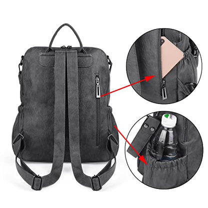 Uromee Travel Backpack Purse for Women Vegan Leather Ladies Fashion Tassel Shoulder Bag Convertible with Pouch - color: 262 Grey