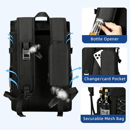 Backpack Cooler Insulated, Leak Proof, 33 Can Capacity, 2 Compartments, Portable Lightweight Thermal Bag for Camping, Beach, Travel, Lunch - color: Black