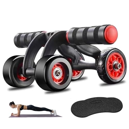 Ab Roller Automatic Rebound Abs Trainer 4 Wheels Heavy Duty Abdominal Wheel with Kneeling Mat Non-slip Low Noise Core Workout Ab Roller Wheel for Men Women