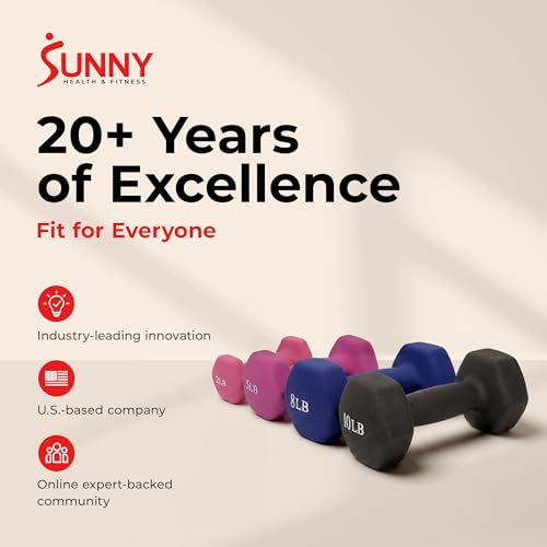 Sunny Health & Fitness Neoprene Coated Hex Shaped Dumbbell Non-Slip Fitness Weights for Home Gym Exercise, Full Body Workout Strength Building, Weight Loss, Sold in Pairs - Sizes - 2LB, 5LB, 8LB, 10LB - style: 2 Pounds