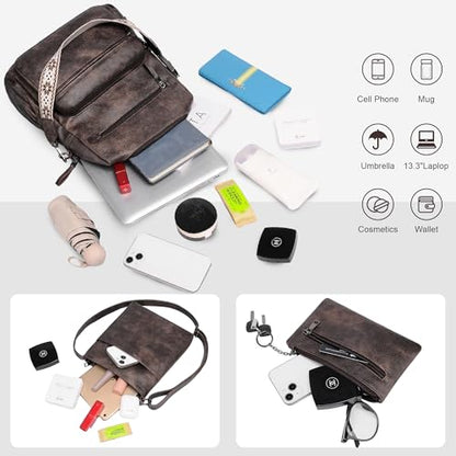 Dora & Liz Backpack Purse for Women, Pu Leather Designer Travel Backpack, Fashion Work Ladies Shoulder Bag Handbag - color: Coffee 3p