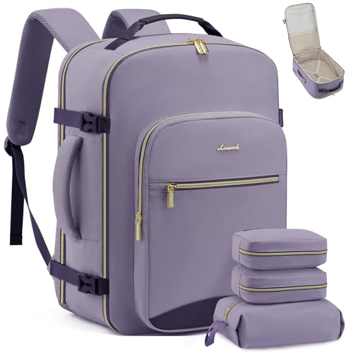 LOVEVOOK 40L Travel Backpack Flight Approved Carry on Backpack,3 Packing Cubes,Waterproof Personal Item Travel Bag,TSA Carry on Luggage Suitcase Travel Essentials,Gifts for Women & Men,fits 17" Laptop - color: Grayish Purple - Nostalgic Violet, size: Larg