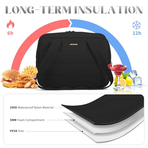 Insulated Lunch Bag，Freezable Lunch bag，Built-in Ice Pack Small Cooler，Lunch Bags for Women ，Waterproof and Durable，Suitable for Work, Picnics, Travel, and Meal Preparation（Black） - color: L-Black