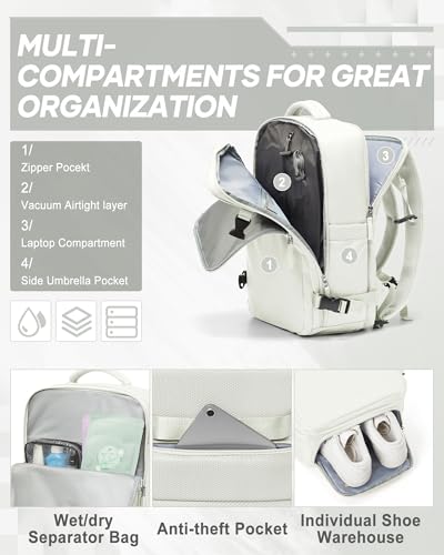 suwasp Vacuum Compression Backpack, 45L Expandable Travel Backpack with Electric Vacpack Pump, Travel Vacuum Bags with Shoe Compartment/17inch Laptop Compartment/USB Port, White - color: White, size: Medium