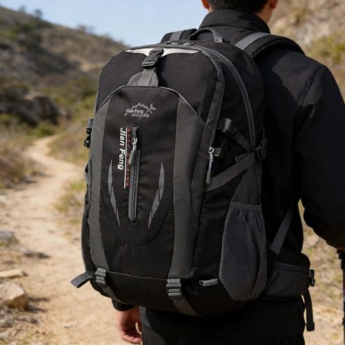 Large Capacity Travel Backpack,Durable Water Resistant Rucksack,Comfortable Casual Daypack for Hiking Camping Commute(Black)