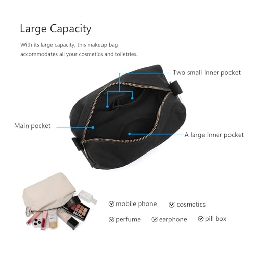 Organizer Bag -Lightweight Cosmetic Bag with Ring Clasp, Perfect Travel Makeup Bag for Women,nylon Stand Up Design (Black/Canvas) - color: Black/Canvas