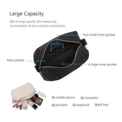 Organizer Bag -Lightweight Cosmetic Bag with Ring Clasp, Perfect Travel Makeup Bag for Women,nylon Stand Up Design (Black/Canvas) - color: Black/Canvas